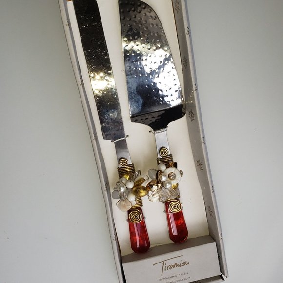 Tiramisu Red Jewel Stone Encrusted 2-Piece Cake Serving Set - Picture 3 of 6